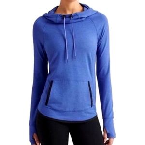 Athleta Sentry Pullover Hoodie Blue Heather Cowl Scuba Neck Size Small